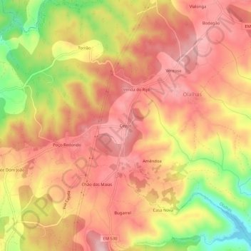Topografische Karte Cepos, Höhe, Relief