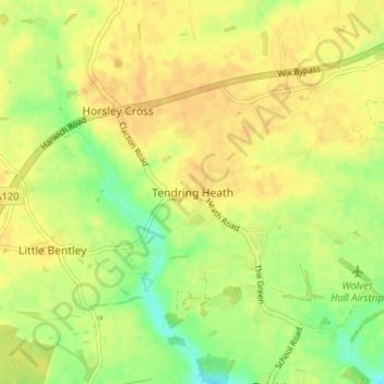 Topografische Karte Tendring Heath, Höhe, Relief