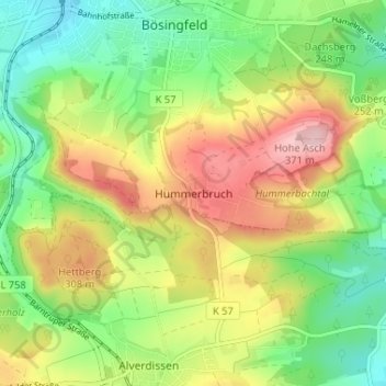 Topografische Karte Hummerbruch, Höhe, Relief
