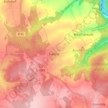 Topografische Karte Daßlitz, Höhe, Relief