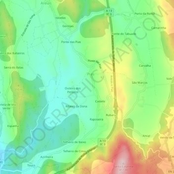 Topografische Karte Pias, Höhe, Relief