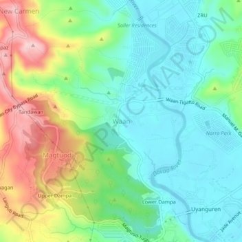 Topografische Karte Waan, Höhe, Relief