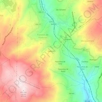 Topografische Karte Viadores, Höhe, Relief