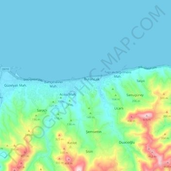 Topografische Karte Bulancak, Höhe, Relief