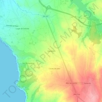 Topografische Karte Geraldes, Höhe, Relief