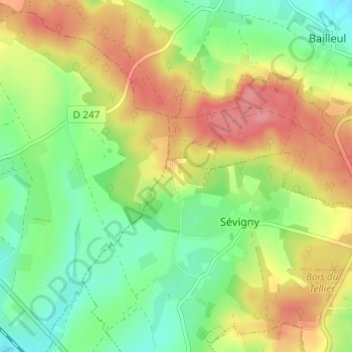 Topografische Karte Les Rouges Verts, Höhe, Relief