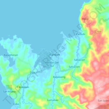 Topografische Karte Pandan, Höhe, Relief