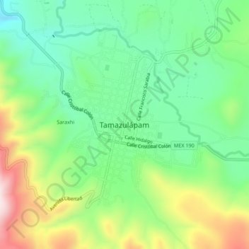 Topografische Karte Tamazulápam, Höhe, Relief