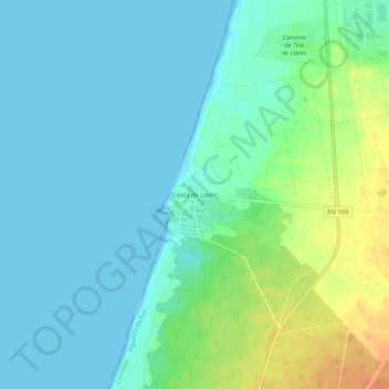 Topografische Karte Costa de Lavos, Höhe, Relief