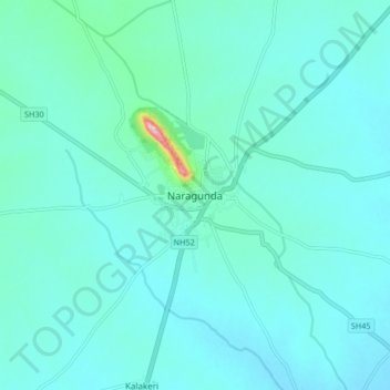 Topografische Karte Nargund, Höhe, Relief