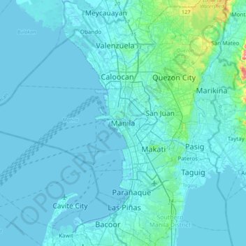 Topografische Karte Manila, Höhe, Relief