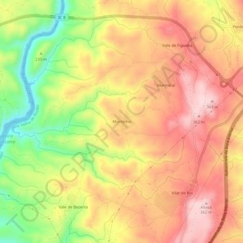 Topografische Karte Montinho, Höhe, Relief