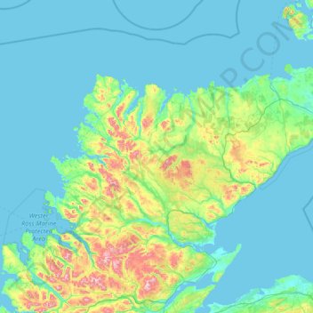 Topografische Karte Sutherland, Höhe, Relief