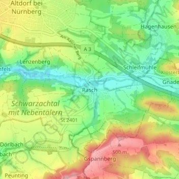 Topografische Karte Rasch, Höhe, Relief