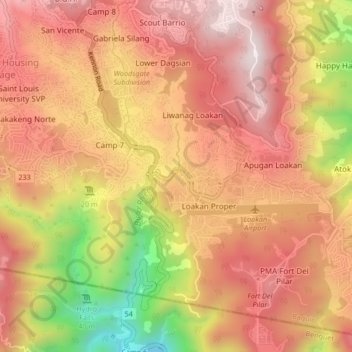 Topografische Karte Loakan Liwanag, Höhe, Relief