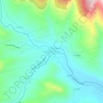 Topografische Karte Truchas / Trueitas, Höhe, Relief