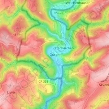 Topografische Karte Ouren, Höhe, Relief