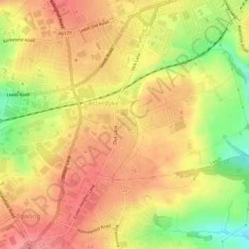 Topografische Karte Tyersal, Höhe, Relief