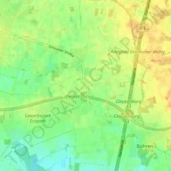 Topografische Karte Drantum, Höhe, Relief