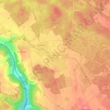 Topografische Karte Untermöllenbronn, Höhe, Relief