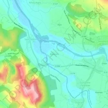 Topografische Karte Bideren, Höhe, Relief