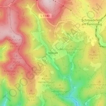 Topografische Karte Vesser, Höhe, Relief