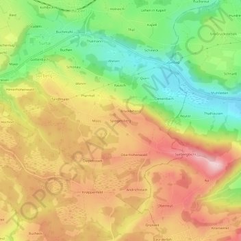 Topografische Karte Spiegelsberg, Höhe, Relief