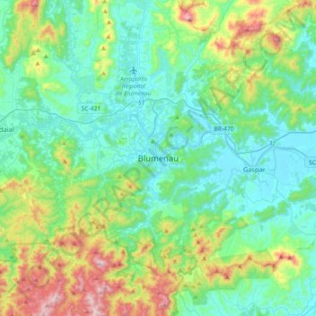 Topografische Karte Blumenau, Höhe, Relief