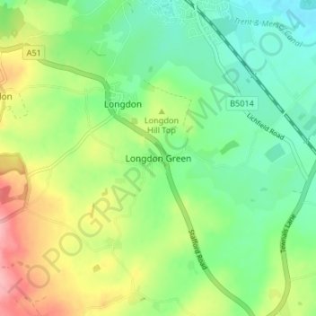 Topografische Karte Longdon Green, Höhe, Relief