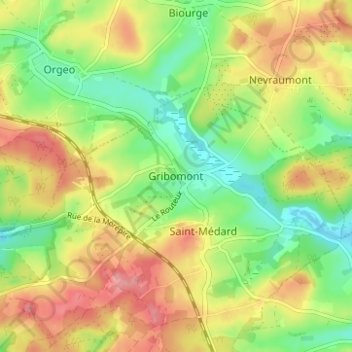 Topografische Karte Gribomont, Höhe, Relief