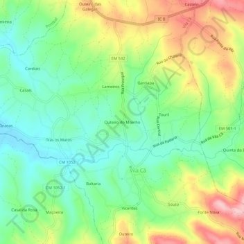Topografische Karte Outeiro do Moinho, Höhe, Relief