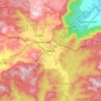 Topografische Karte Kumili, Höhe, Relief