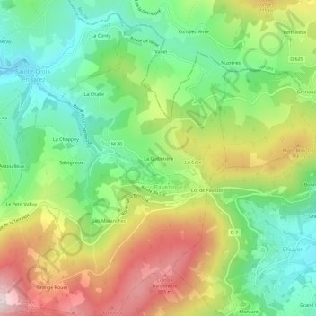 Topografische Karte La Guillotière, Höhe, Relief