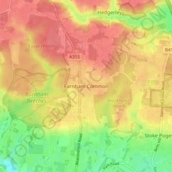 Topografische Karte Farnham Common, Höhe, Relief