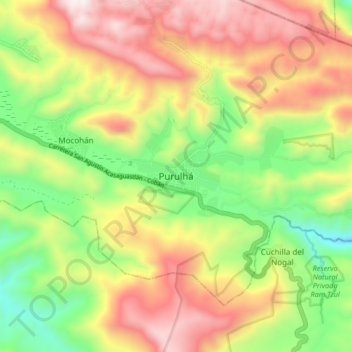 Topografische Karte Purulhá, Höhe, Relief