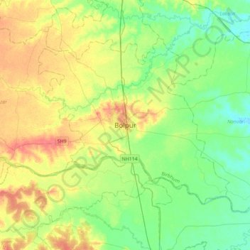 Topografische Karte Bolpur, Höhe, Relief