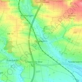 Topografische Karte Oberwerrn, Höhe, Relief