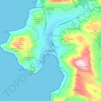 Topografische Karte Hout Bay, Höhe, Relief
