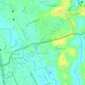 Topografische Karte Vazhakkala, Höhe, Relief