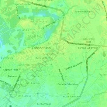 Topografische Karte Quezon District, Höhe, Relief