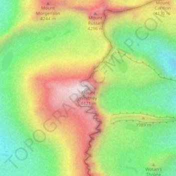 Topografische Karte Mount Whitney, Höhe, Relief