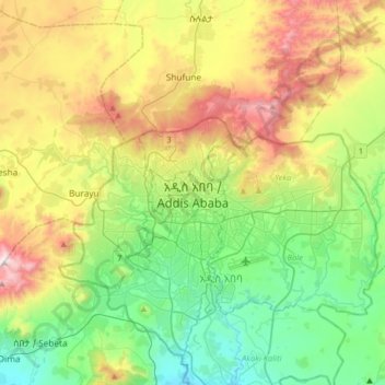 Topografische Karte Addis-Abeba, Höhe, Relief