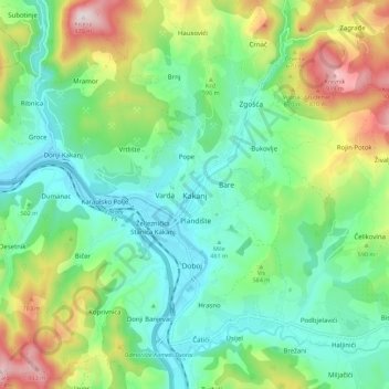 Topografische Karte Kakanj, Höhe, Relief