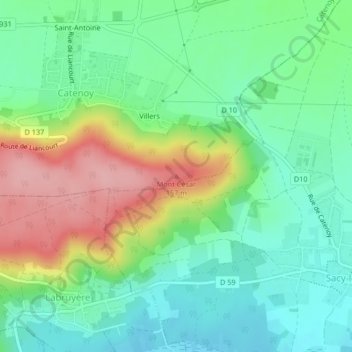 Topografische Karte Mont César, Höhe, Relief