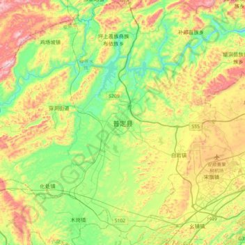 Topografische Karte 普定县, Höhe, Relief