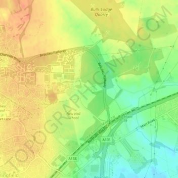 Topografische Karte Bulls Lodge, Höhe, Relief