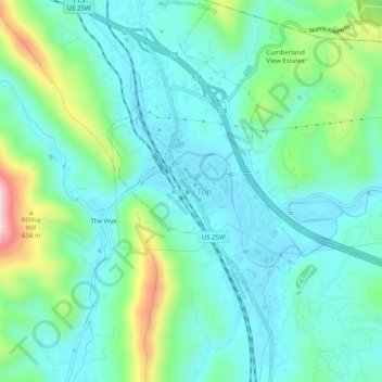 Topografische Karte Rocky Top, Höhe, Relief
