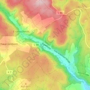 Topografische Karte Eichelhütte, Höhe, Relief
