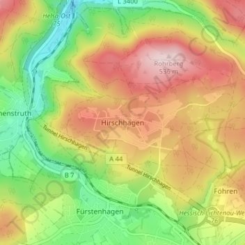 Topografische Karte Hirschhagen, Höhe, Relief