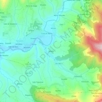 Topografische Karte Valada, Höhe, Relief